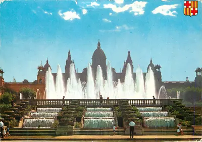 Bilhete postal moderno Palácio e Fonte Monumental de Montjuich