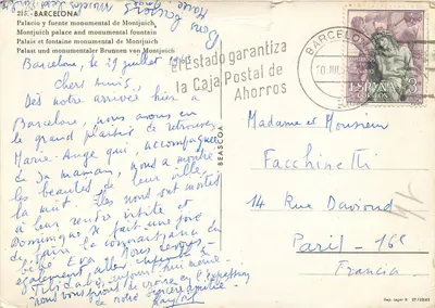 Bilhete postal moderno Palácio e Fonte Monumental de Montjuich — Verso