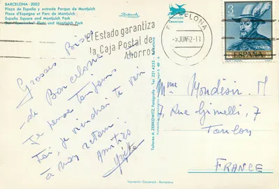 Praça de Espanha e Parque de Montjuïch — Barcelona — editor Zerkowitz, n° 221 4255 — Verso