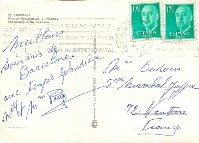 Barcelona — Palacio Nacional i monumentalna fontanna — Wydawca: Fotos Postales — Rewers