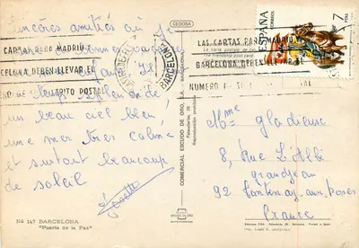 Barcelony — Port de la Barceloneta z dwoma parowcami — wydawnictwo FISA, nr 147 — Rewers
