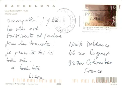 Casa Batlló — Antoni Gaudí — Triangle Postals — Verso