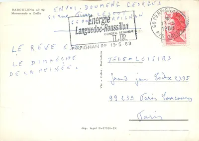 Monumento a Colón — Barcelonę — wydawca Languedoc-Roussillon — Rewers