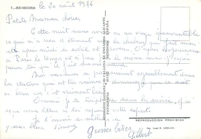 Benidorm — widok panoramiczny i basen — wydawca Hermanos Gallana, n° 851797 — Rewers