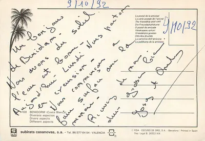 Benidorm — Diversos aspectos — subirats casanovas, s.a. n°168 — Verso