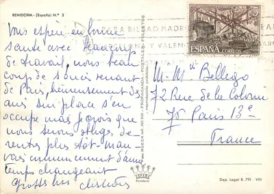 Benidorm (España) N° 3 — vista nocturna de la costa — editor RUECK — Reverso