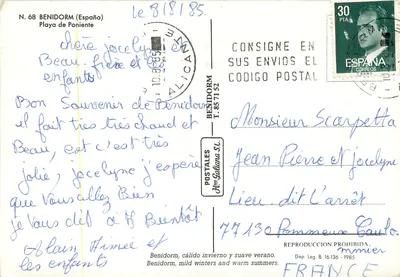 Benidorm — vista da praia de Poniente — H. Galiana S.L. N. 68 — Verso