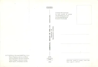 Plaça d'Espanya, portais românicos — Besalú — Editor ESCUDO DE ORO, S.A., n° 8 — Verso