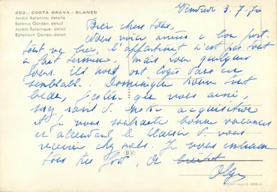 Bilhete postal moderno Blanes Costa Brava Jardim Botânico Detalhe — Verso