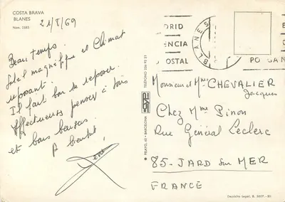 Blanes — Torre da Cidadela — Costa Brava, série N° 2583, editor Pelayo — Verso