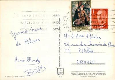 Blanès — vista panorâmica e praia — editor Pergamino, n°423 — Verso