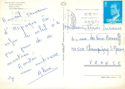 Blanes, Costa Brava — Detalhe do Porto — editor PERLA, n° 1844 — Verso
