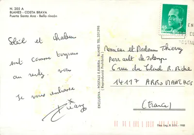 Blanès. Costa Brava — praia com rochedos — Postals Erubira N.205 A — Verso