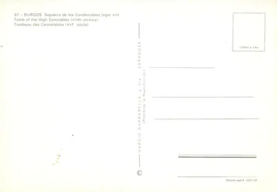 Burgos — Túmulo dos Condestáveis (século XVI) — Garcia Garrabella & Cia, Zaragoza — Verso