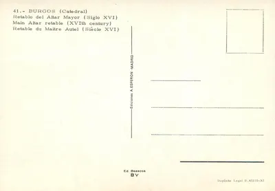 Burgos (Katedra) — Retabel głównego ołtarza (XVI wiek) — Wydawnictwo A. Esperon, Madryt — Rewers