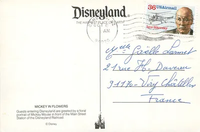 Estação da Ferrovia do Disneyland — Retrato floral do Mickey Mouse — Disneyland — Verso
