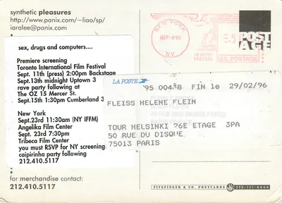 Synthetic Pleasures — film Iary Lee — Fivefinger & Co. Postcards — Rewers
