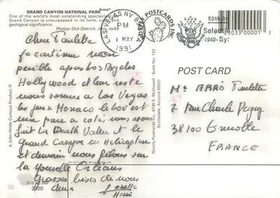 Grand Canyon — vista panorâmica — Mostly Postcards Inc. n°122 — Verso