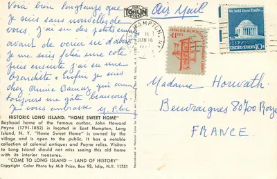 Histórico "Home Sweet Home," Long Island, N.Y. — Foto colorida por Milt Price — Verso