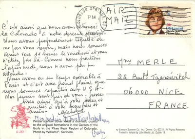 Jardim dos Deuses — Colorado Springs — Sanborn Souvenir Co. S-257 — Verso