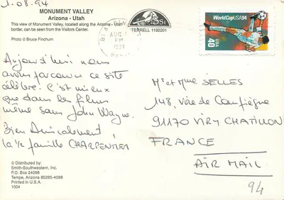 Valley dos Monumentos — Arizona • Utah — Distribuído por Smith-Southwestern, Inc. n°1004 — Verso