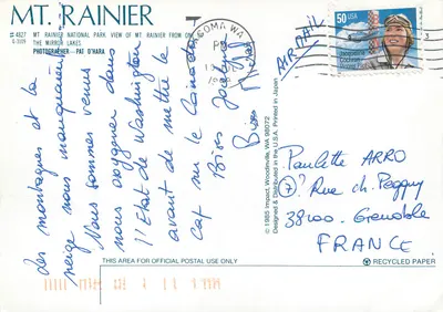 Mt. Rainier — Vista dos lagos espelhos — Impact, Woodinville WA, n° 4827 — Verso