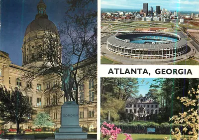 Atlanta, Georgia — vista da capital com o estádio e o monumento Gordon — editor John Hinde Limited