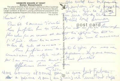 Kenmore Square à noite — Boston, Massachusetts — Klein Card — Verso
