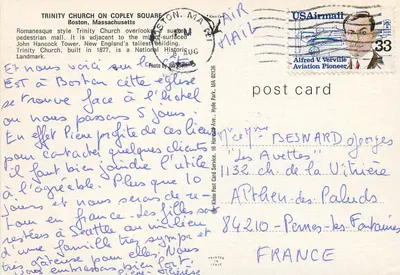 Igreja da Trindade no Copley Square — Boston, Massachusetts — Klein Card — Verso