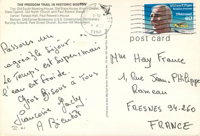 Boston's Historic Freedom Trail — Klein Card K-1 — Verso
