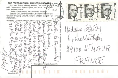 Boston — O Freedom Trail — Arts & Cards, Inc. n° AC 129 — Verso