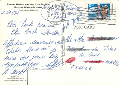 Zatoka Bostonu i linię horyzontu miasta — Boston, Massachusetts — Arts and Cards, Inc. — Rewers