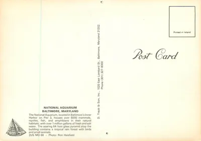 Aquário Nacional em Baltimore — editor D. Traub & Son, Inc., n° 2US MD 66 — Verso