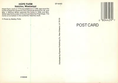 Hope Farm — Natchez, Mississippi — Express Publishing Co. — Achterkant