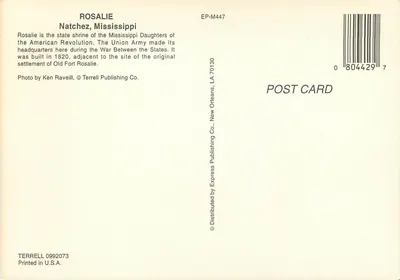 Rosalie — Natchez, Mississippi — Terrell Publishing Co. n° EP-M447 — Achterkant