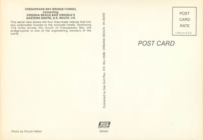 Chesapeake Bay Bridge-Tunnel — Quatro ilhas artificiais — Publicado por MEG, Kansas City, MO — Verso