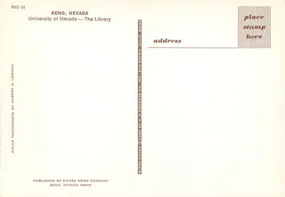 Universidade do Nevada — A Biblioteca — Publicado pela Sierra News Company — Verso