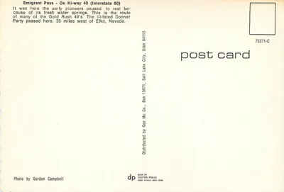 Passo dos Emigrantes — na Interstate 80 — editor Dexter Press, n° 75271-C — Verso