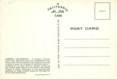 Lompoc, Kalifornia — pola nasion kwiatów — Hi-Lite Card nr 142372 — Rewers