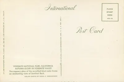 Jesienne piękno w dolinie Yosemite — Sentinel Rock — International Post Card — Rewers