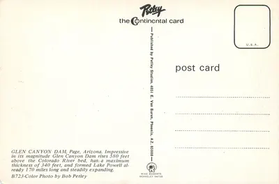 Glen Canyon Dam — Page, Arizona — Petley the Continental card — Verso