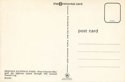 Túnel Log — Parque Nacional Sequoia — la tarjeta continental — Reverso