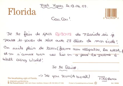 Florida — tropikalna plaża z palmą i czerwoną krzesłem — The Postcard Factory, Ref: FL533 — Rewers