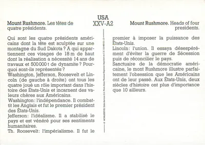 Mount Rushmore — As cabeças de quatro presidentes — Édito-Service S.A. n° XXV-A2 — Verso
