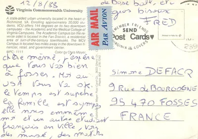 Virginia Commonwealth University — Richmond, VA — Publicado por Mayer Post Card Co. — Verso
