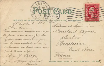 Hotel Manhattan, Nova Iorque — Success Postal Card Co., Nova Iorque. Número 1052 — Verso
