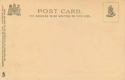 A casa Howland, 1666, Pilgrim em Plymouth — publicada por A.S. Burbank, Plymouth, Mass. — Verso
