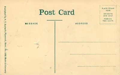 A Primeira Igreja (Unitariana), Plymouth, Mass. — editor A.S. Burbank, n° 1238 — Verso