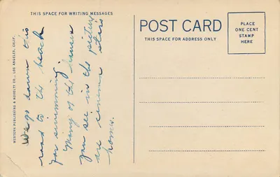 Wzdłuż Palisades w Santa Monica, Kalifornia — SM 36 — Western Publishing & Novelty Co. — Rewers