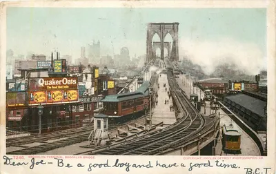 Brooklyn Terminal, Brooklyn Bridge — vista urbana com trêmio — Detroit Photographic Co. n°7246